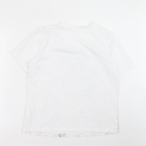 Bianca Womens White Geometric Cotton Basic T-Shirt Size 18 Scoop Neck