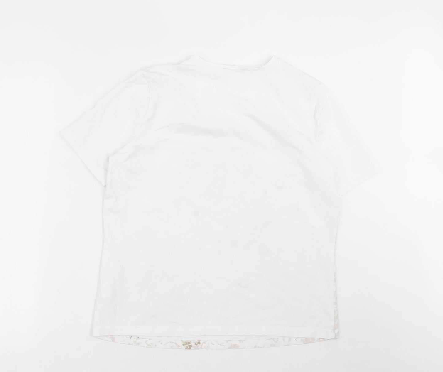 Bianca Womens White Geometric Cotton Basic T-Shirt Size 18 Scoop Neck