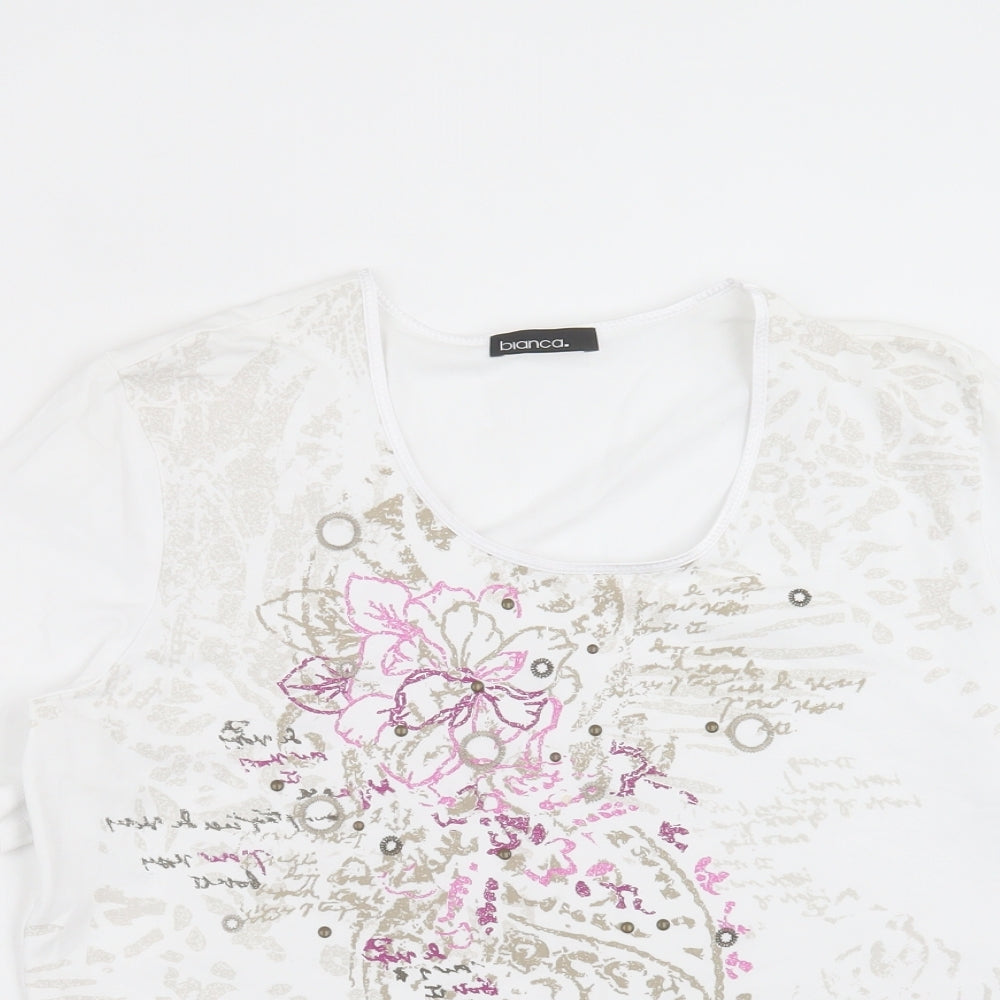Bianca Womens White Geometric Cotton Basic T-Shirt Size 18 Scoop Neck