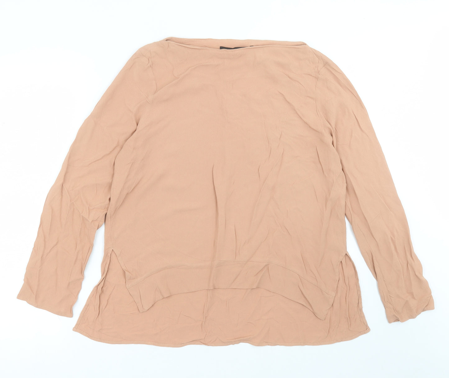 Zara Womens Beige  Viscose Basic Blouse Size XL Crew Neck