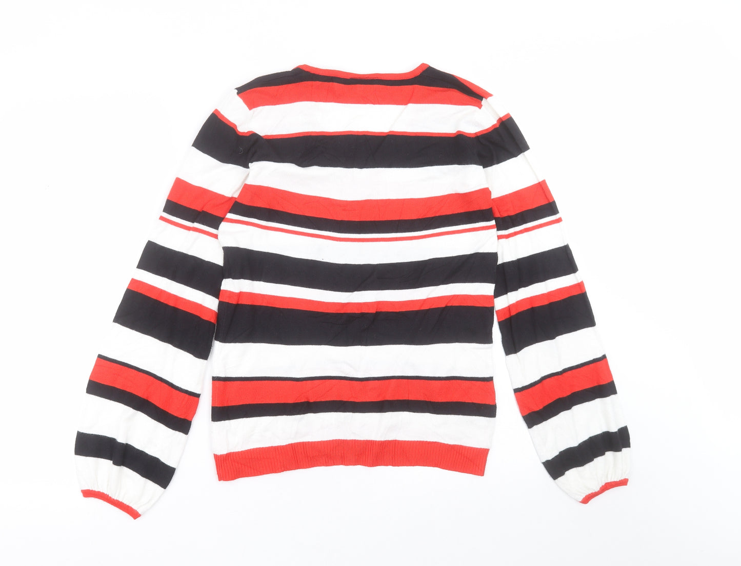 Papaya Womens Red V-Neck Striped Viscose Pullover Jumper Size 12