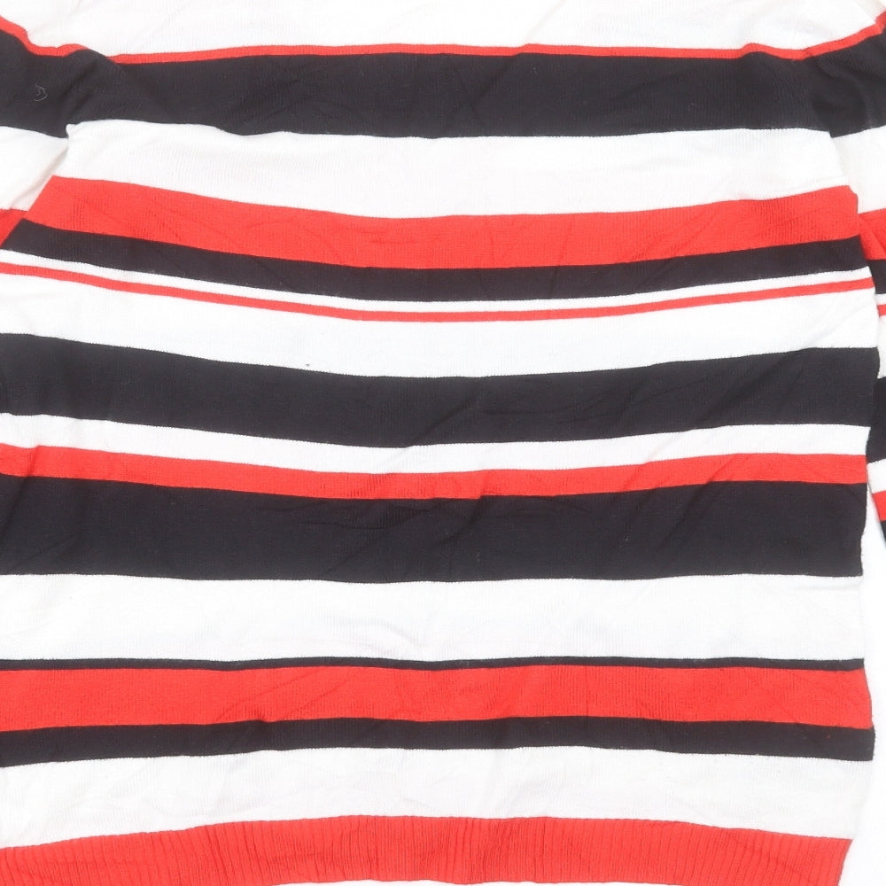 Papaya Womens Red V-Neck Striped Viscose Pullover Jumper Size 12