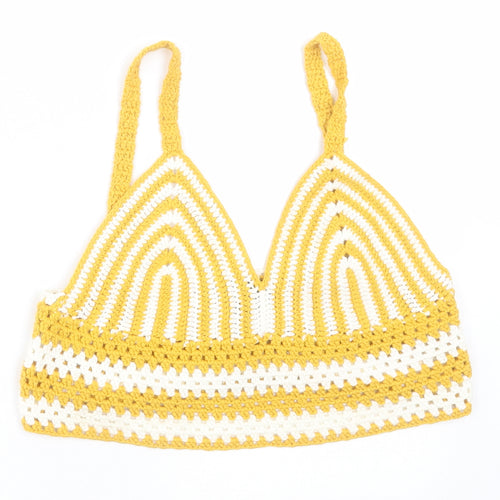 QED London Womens Yellow Striped Acrylic Cropped Tank Size L V-Neck