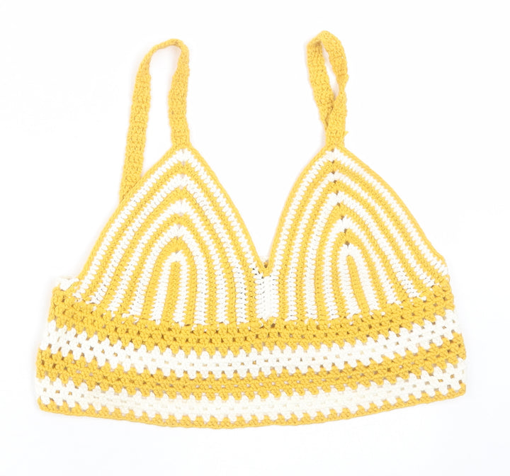 QED London Womens Yellow Striped Acrylic Cropped Tank Size L V-Neck