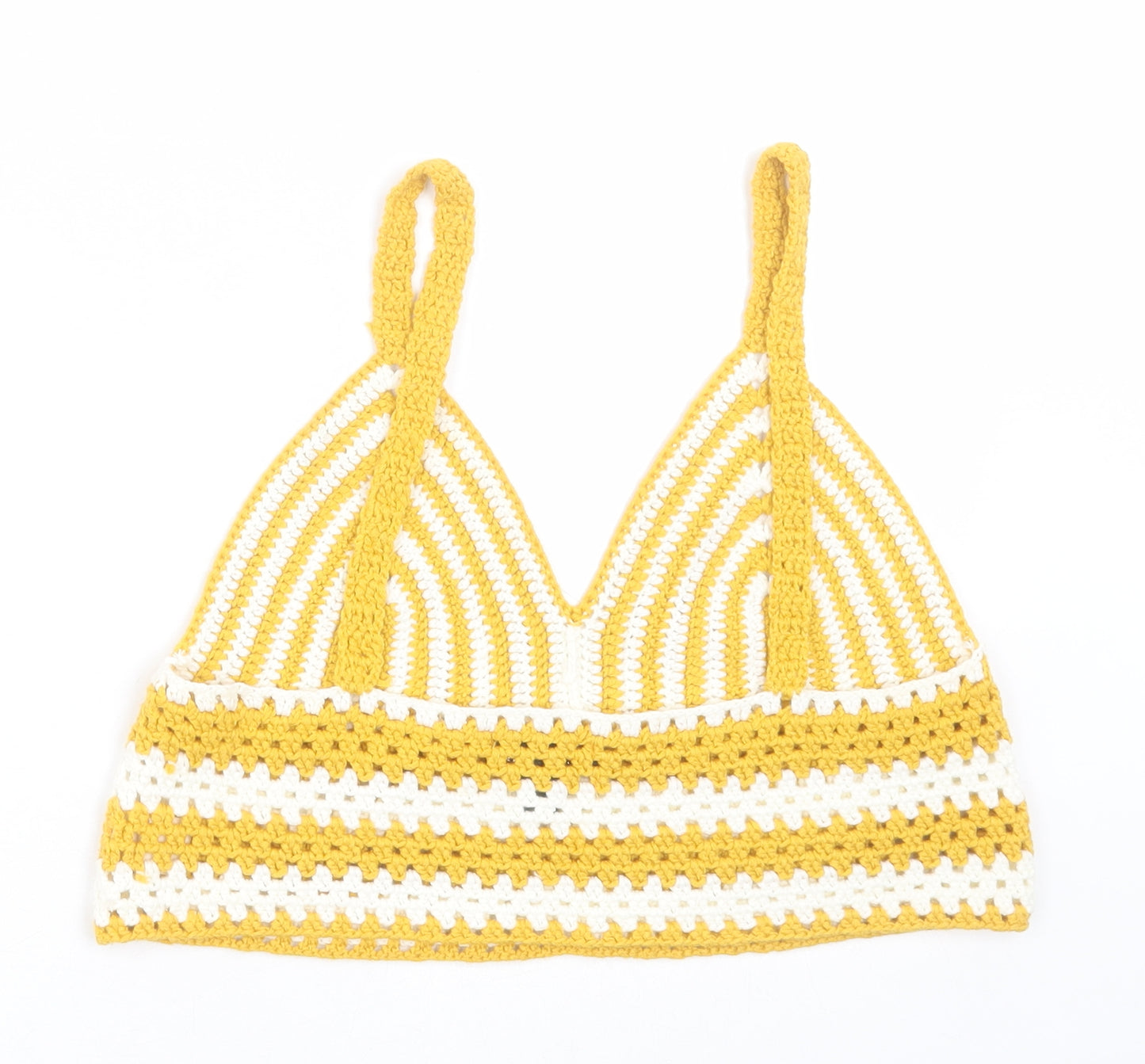 QED London Womens Yellow Striped Acrylic Cropped Tank Size L V-Neck