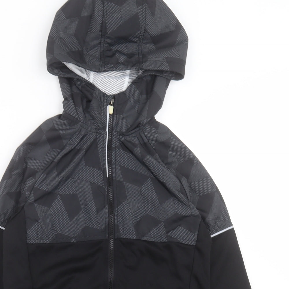 H&M Boys Black Geometric Polyester Full Zip Hoodie Size 10-11 Years  Zip