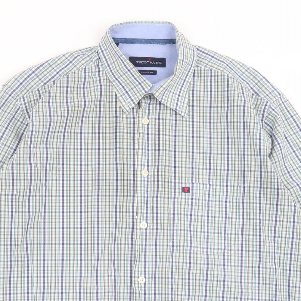 Tricot Marine Mens Multicoloured Plaid Cotton  Button-Up Size L Collared Button
