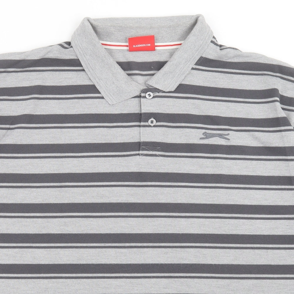 Slazenger Mens Grey Striped Polyester  Polo Size 3XL Collared Button