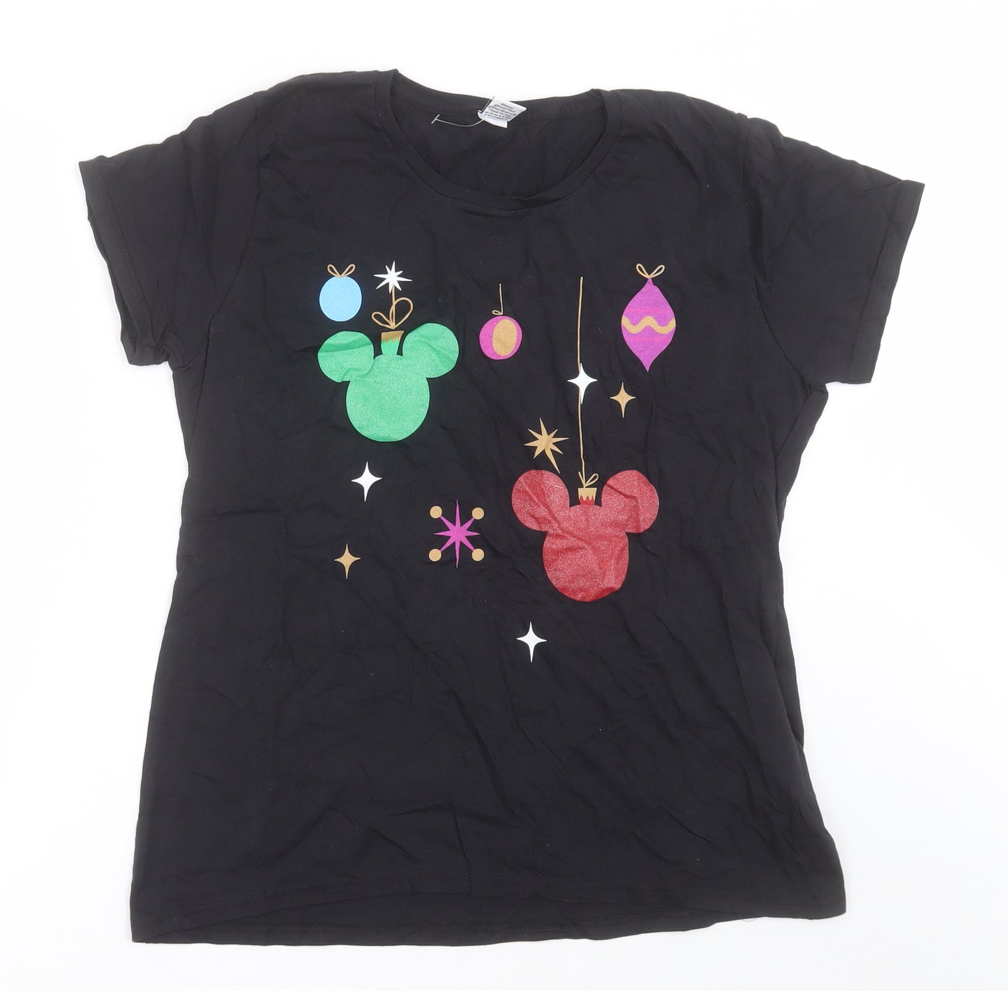 Peacocks Womens Black  Cotton Basic T-Shirt Size L Crew Neck - Mickey Mouse