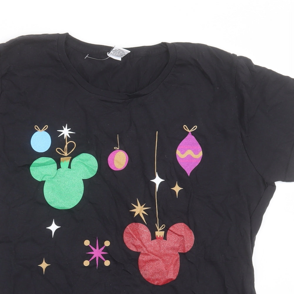 Peacocks Womens Black  Cotton Basic T-Shirt Size L Crew Neck - Mickey Mouse