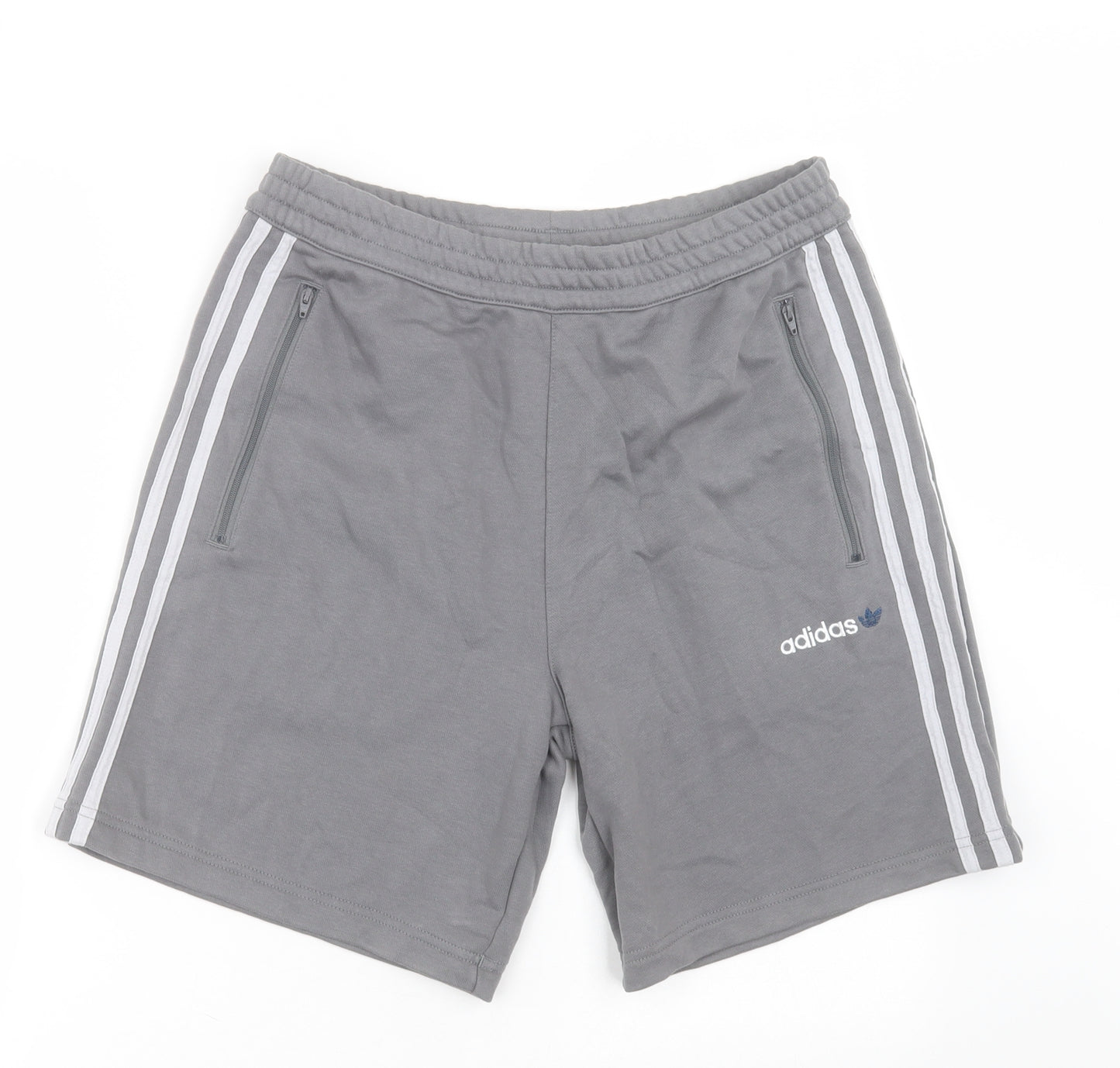 adidas Mens Grey Striped Cotton Sweat Shorts Size M L8 in Regular Tie