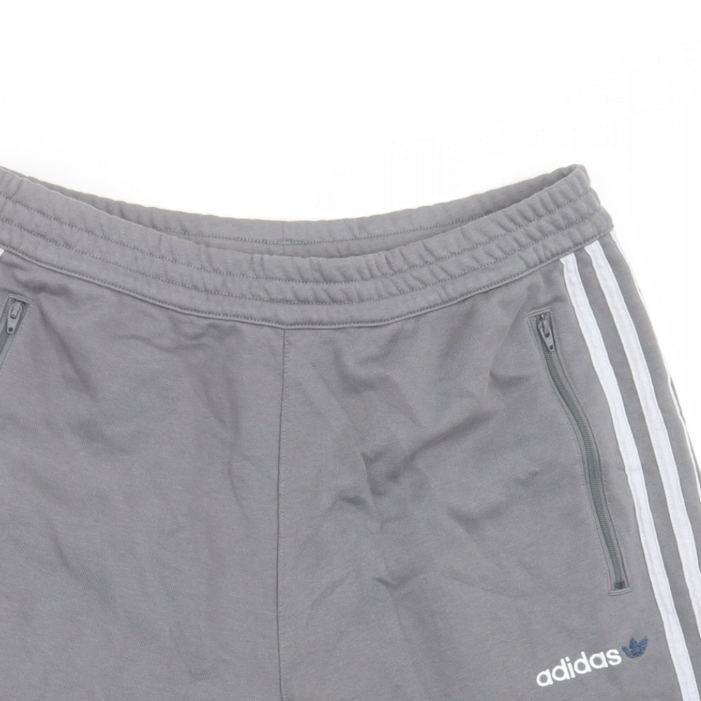 adidas Mens Grey Striped Cotton Sweat Shorts Size M L8 in Regular Tie