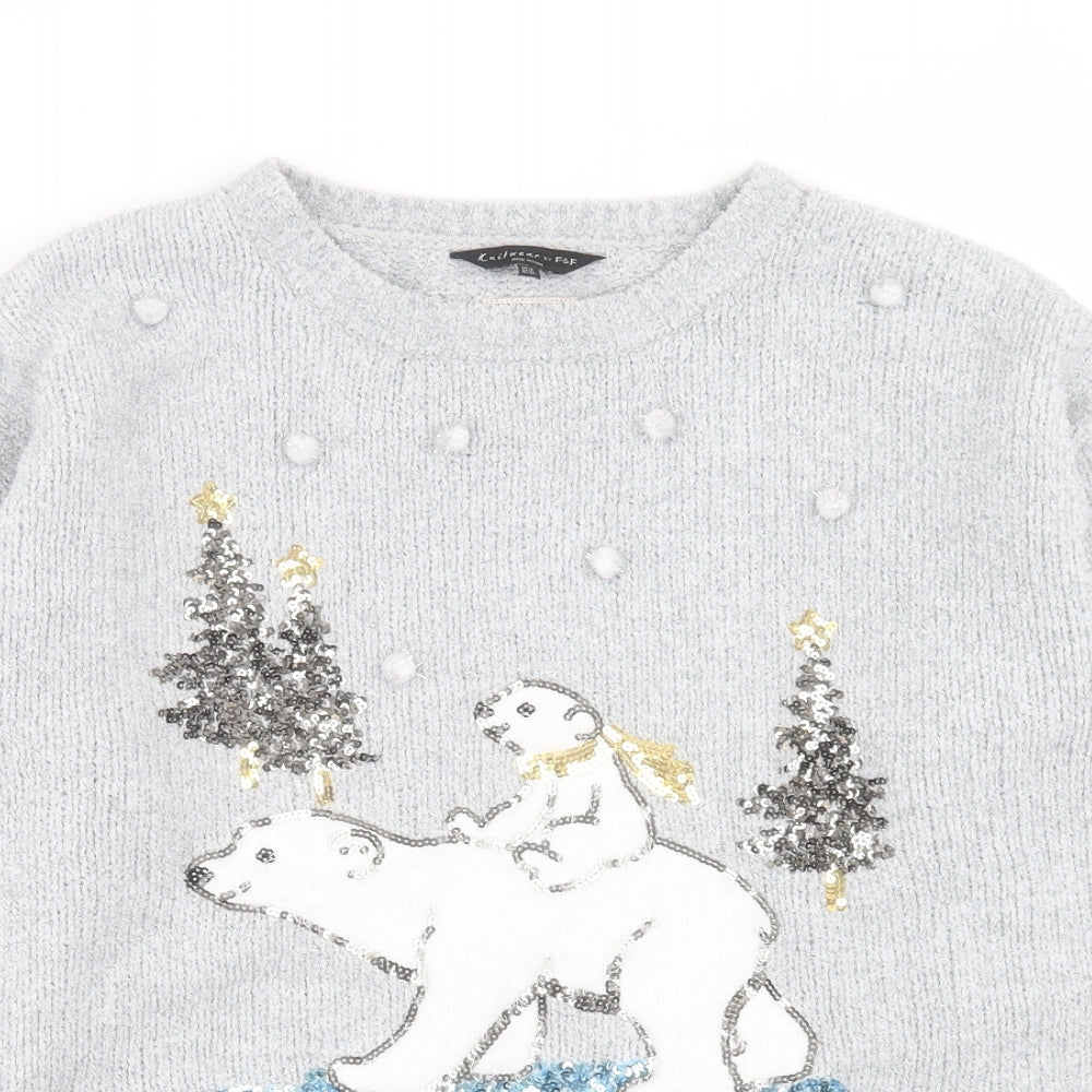 F&F Womens Grey Crew Neck  Polyester Pullover Jumper Size 14   - christmas Jumper
