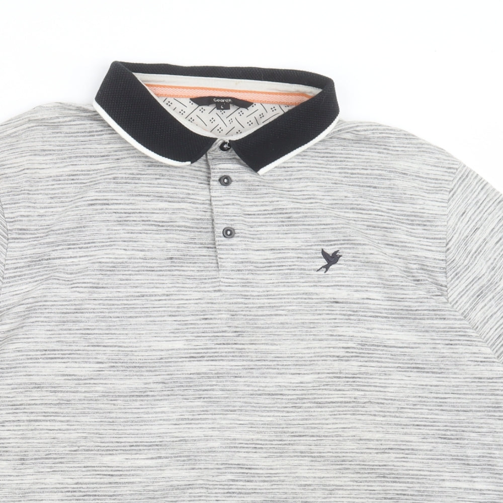 George Mens Grey  Cotton  Polo Size L Collared Button