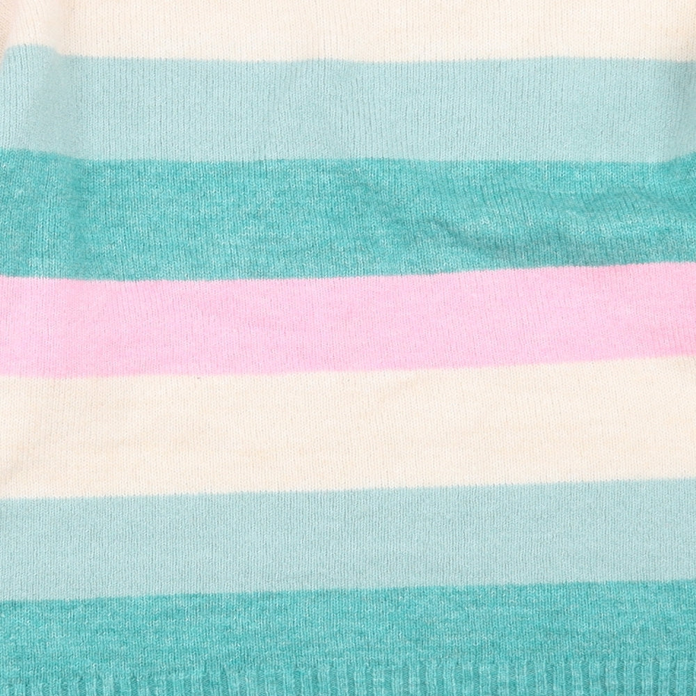 F&F Womens Green Crew Neck Striped Acrylic Pullover Jumper Size M
