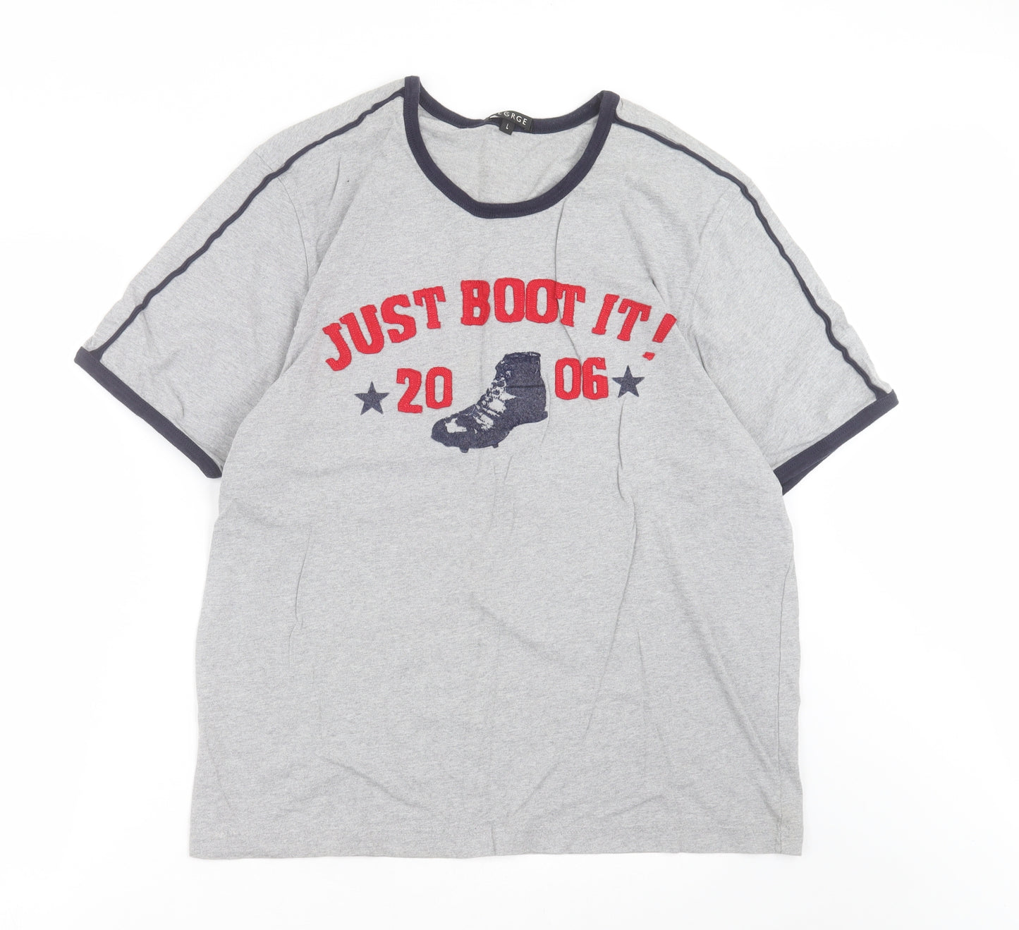 George Mens Grey  Cotton  T-Shirt Size L Crew Neck