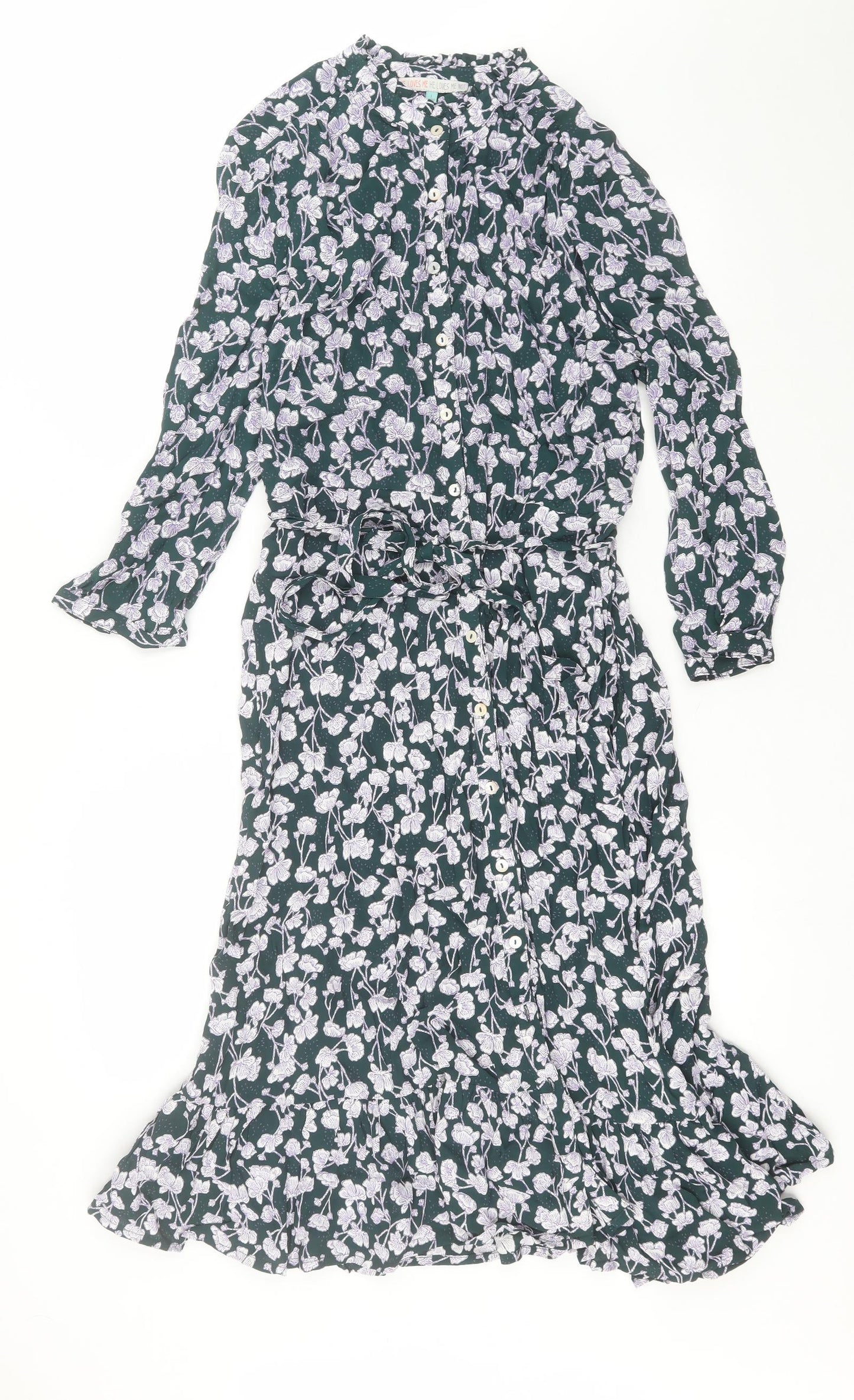 He Loves me He Loves me not Womens Green Floral Viscose A-Line  Size 14  Crew Neck Button