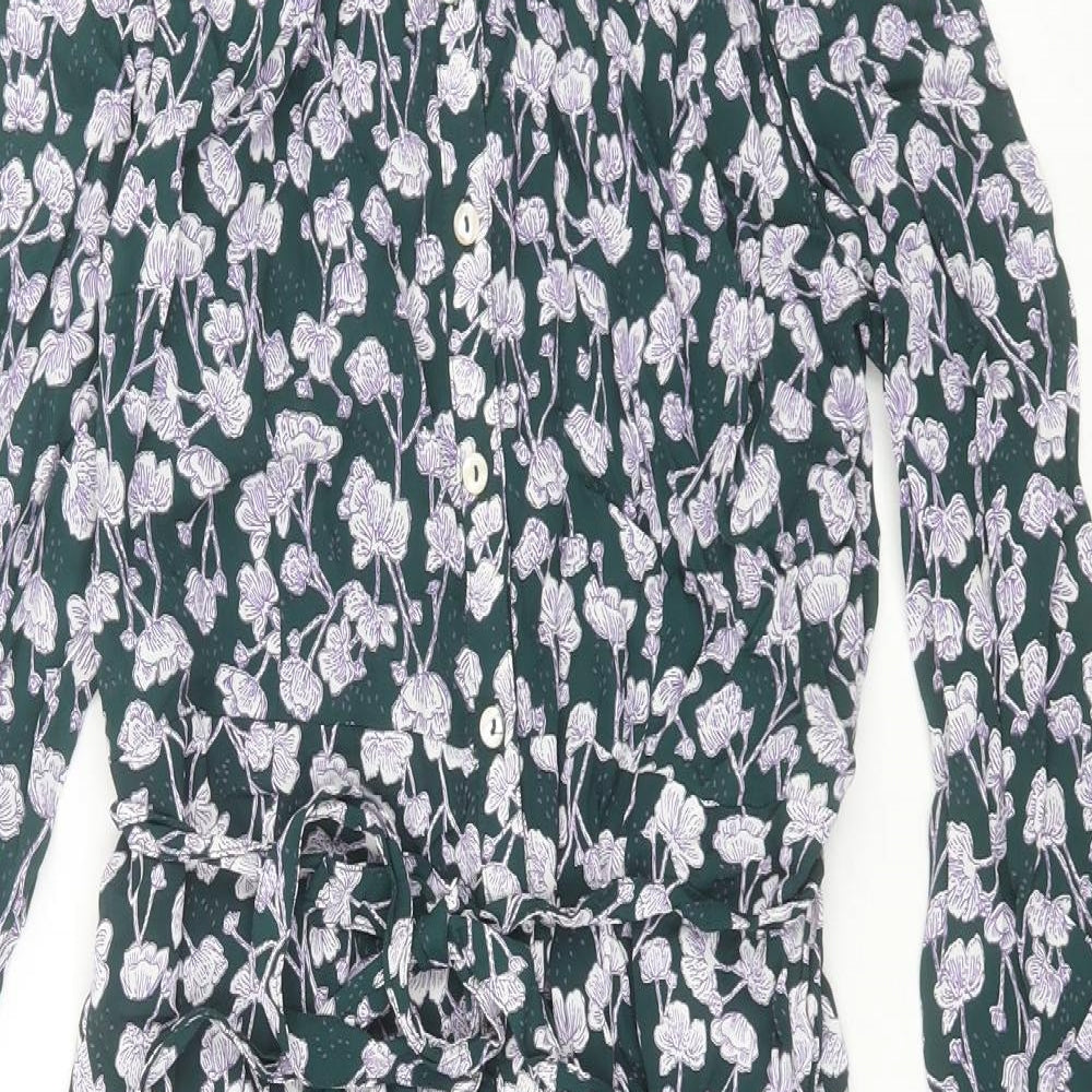 He Loves me He Loves me not Womens Green Floral Viscose A-Line  Size 14  Crew Neck Button