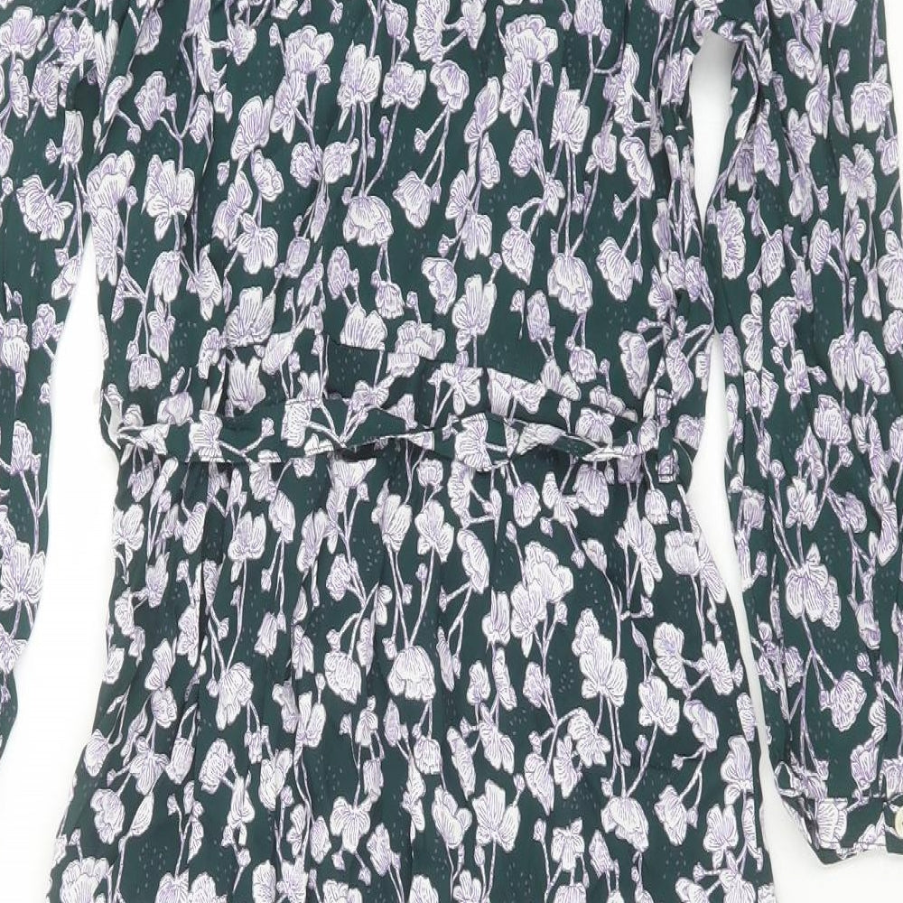 He Loves me He Loves me not Womens Green Floral Viscose A-Line  Size 14  Crew Neck Button