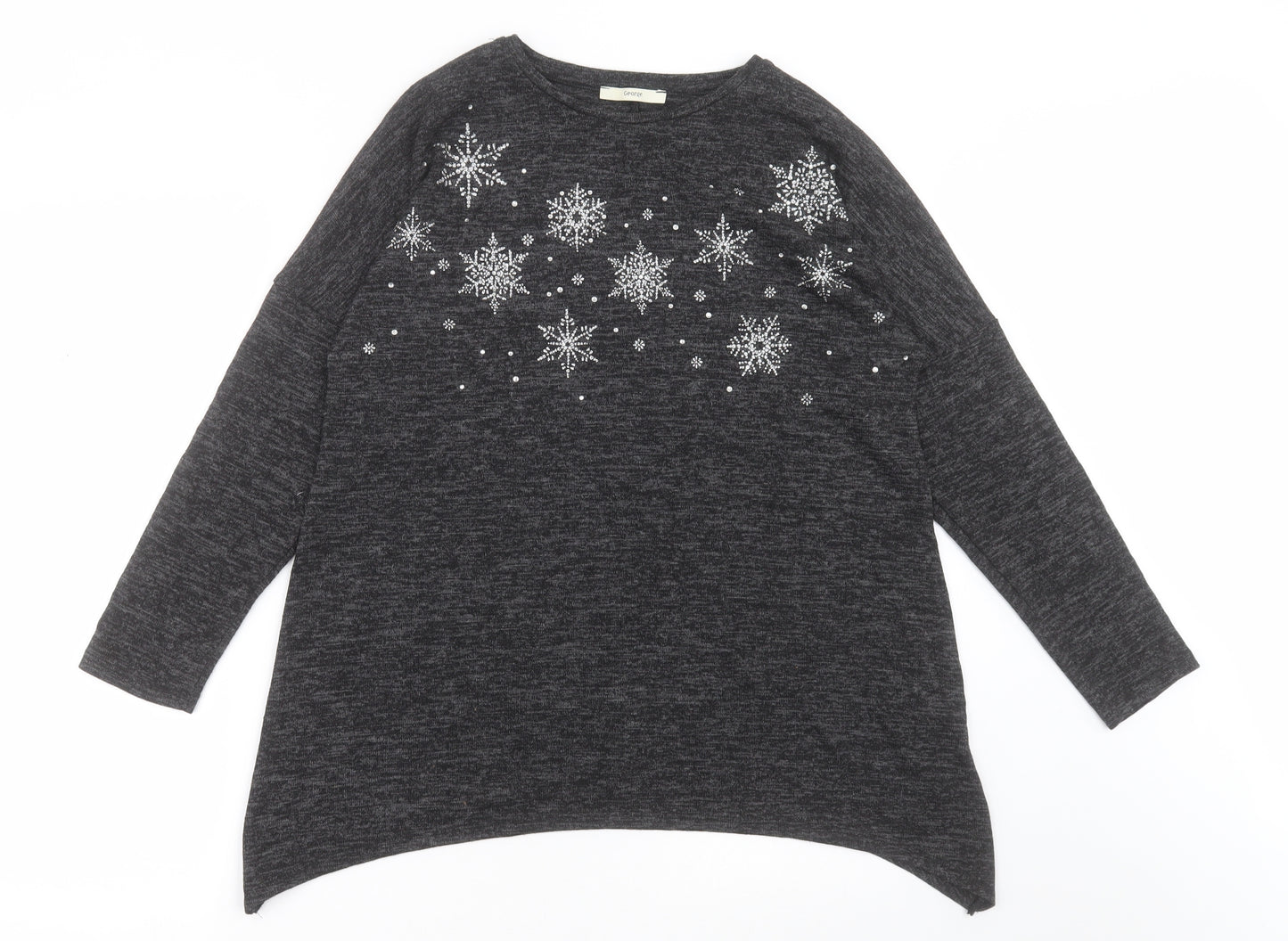 George Womens Grey Crew Neck  Polyester Pullover Jumper Size S