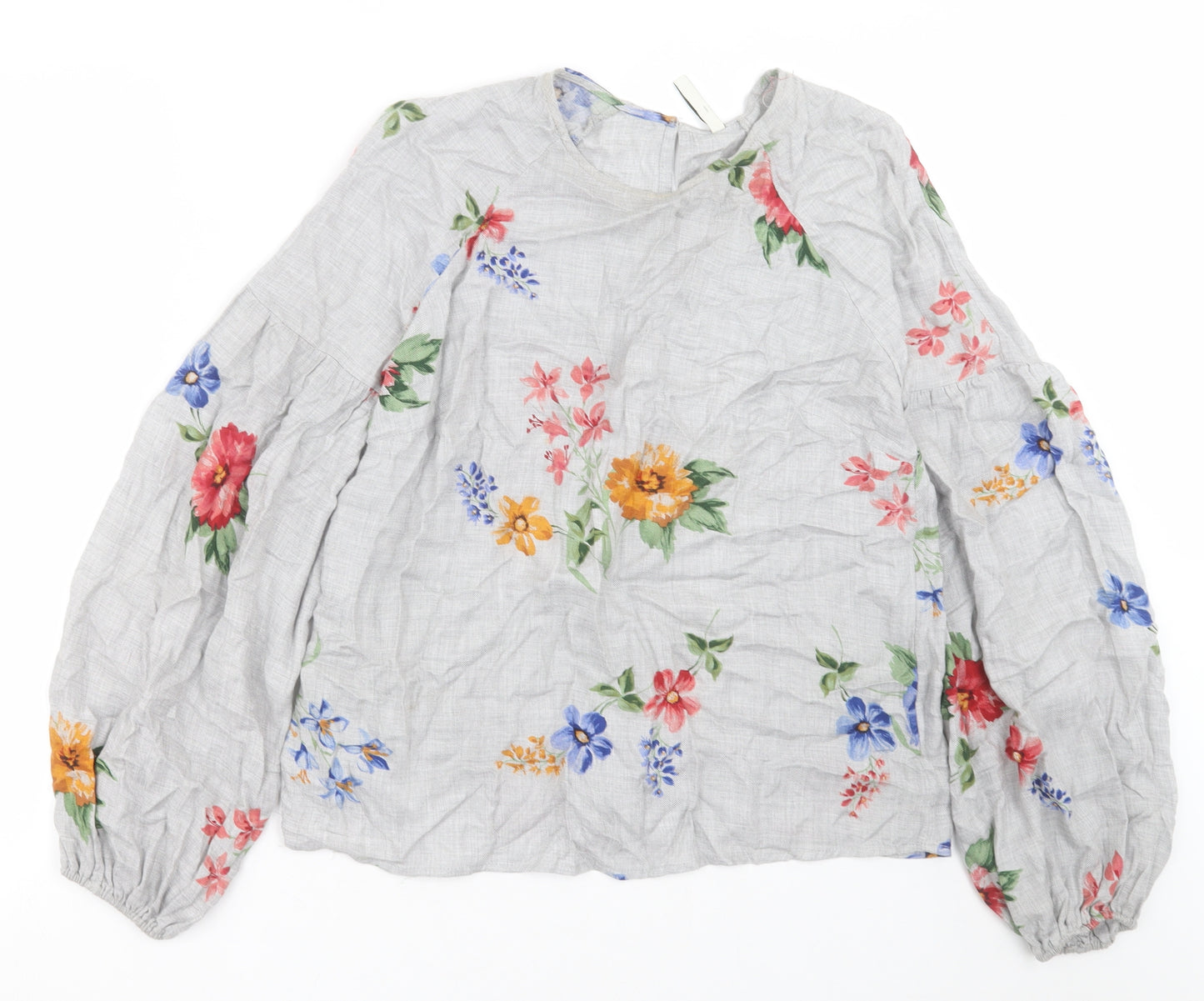 Stradivarius Womens Grey Floral Viscose Basic Blouse Size M Crew Neck