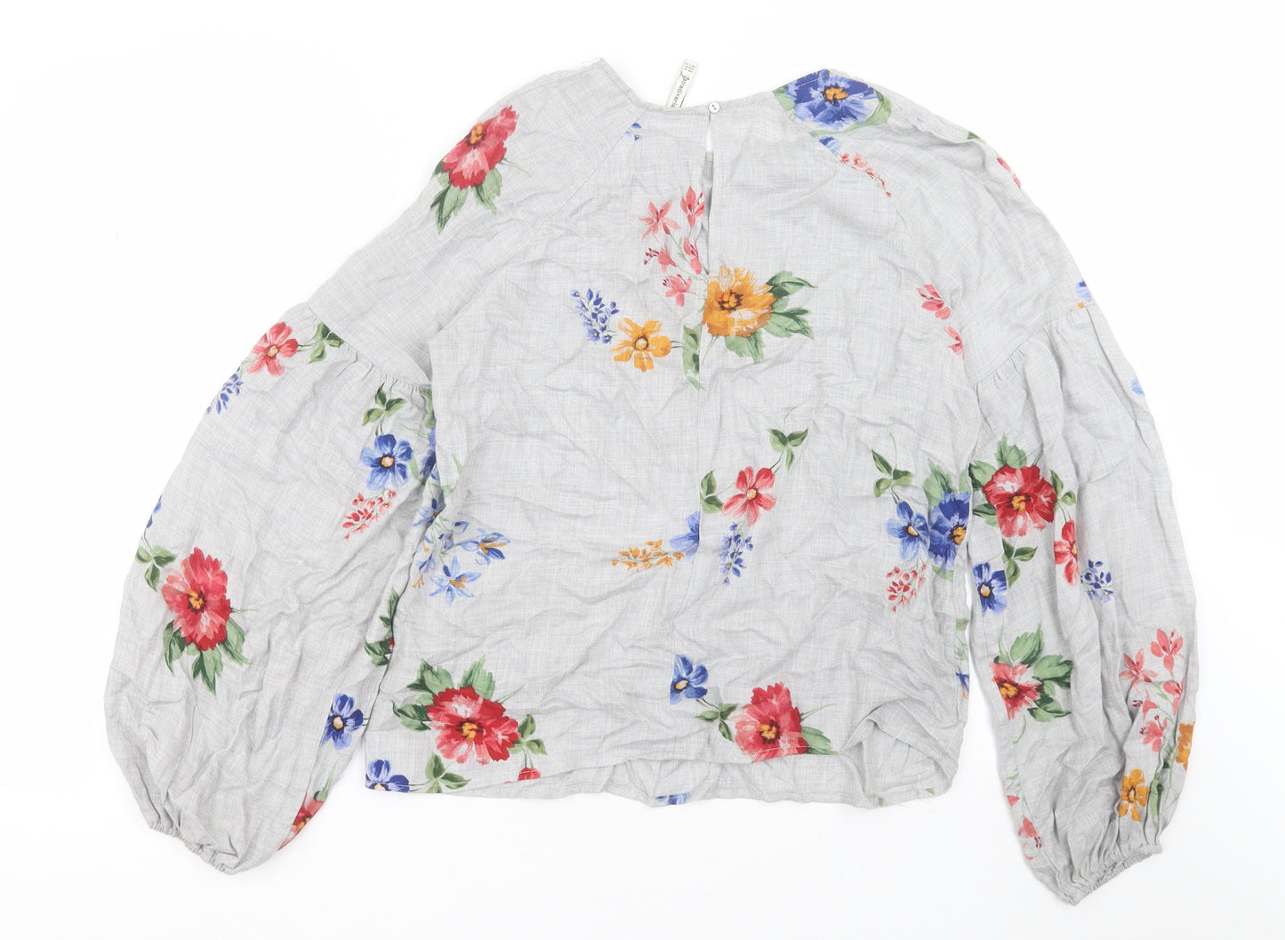 Stradivarius Womens Grey Floral Viscose Basic Blouse Size M Crew Neck
