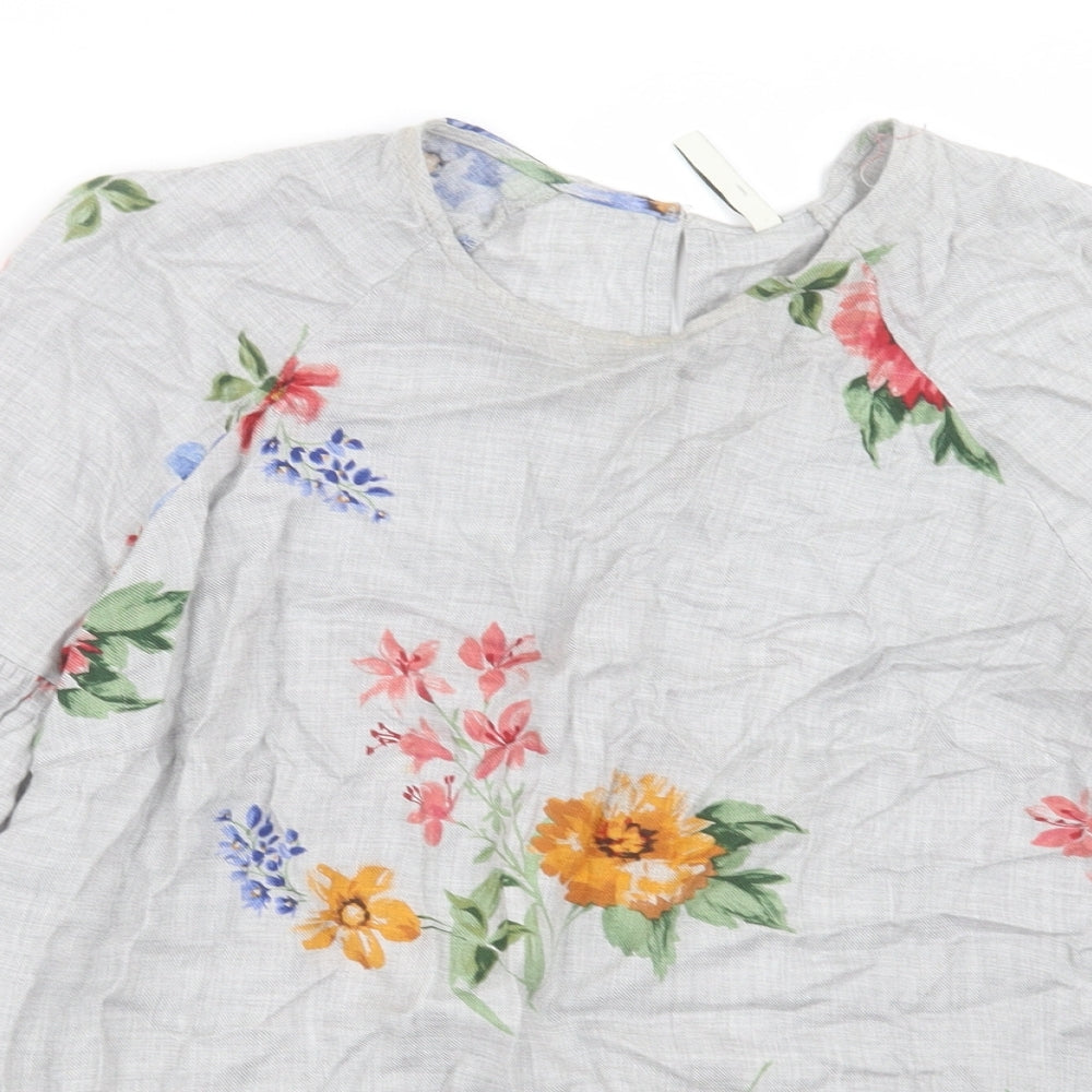 Stradivarius Womens Grey Floral Viscose Basic Blouse Size M Crew Neck
