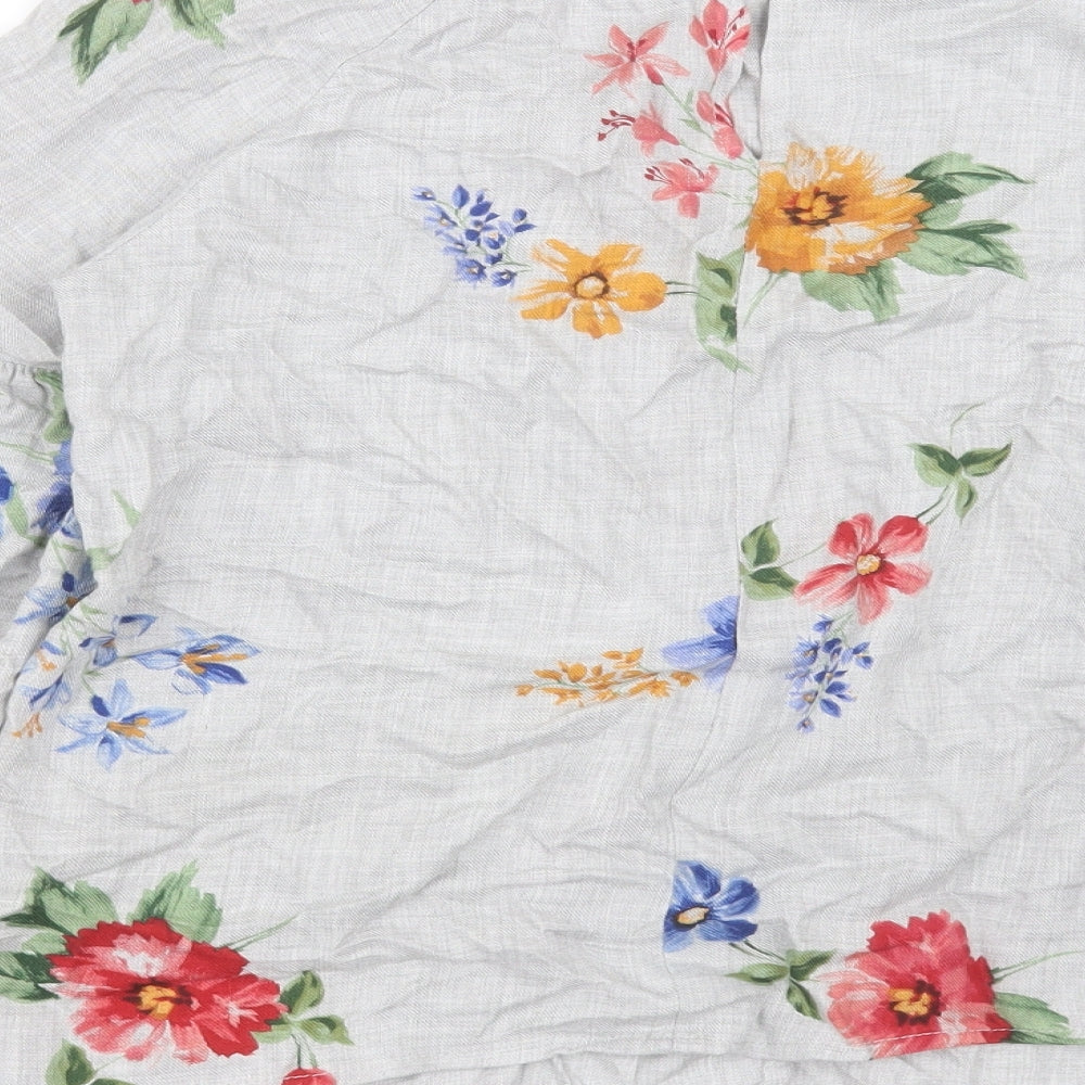 Stradivarius Womens Grey Floral Viscose Basic Blouse Size M Crew Neck