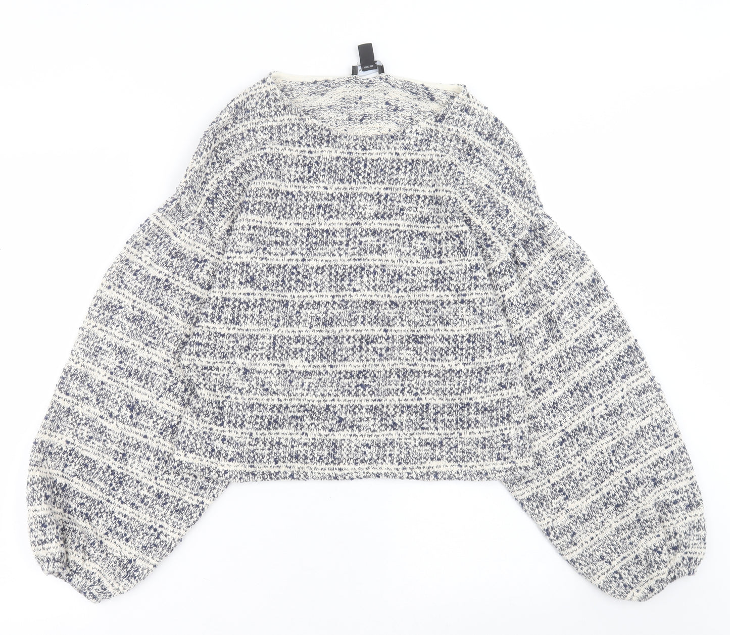 New Look Womens Blue Crew Neck Striped Cotton Pullover Jumper Size M
