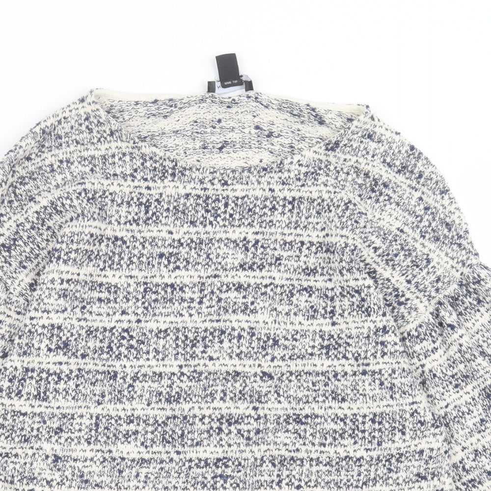 New Look Womens Blue Crew Neck Striped Cotton Pullover Jumper Size M