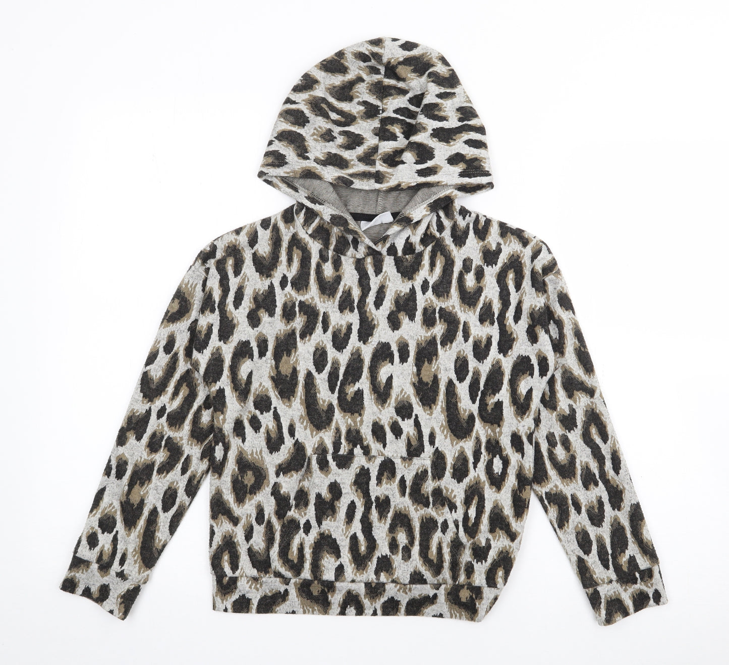 Matalan Girls Grey Animal Print Polyester Pullover Hoodie Size 9-10 Years