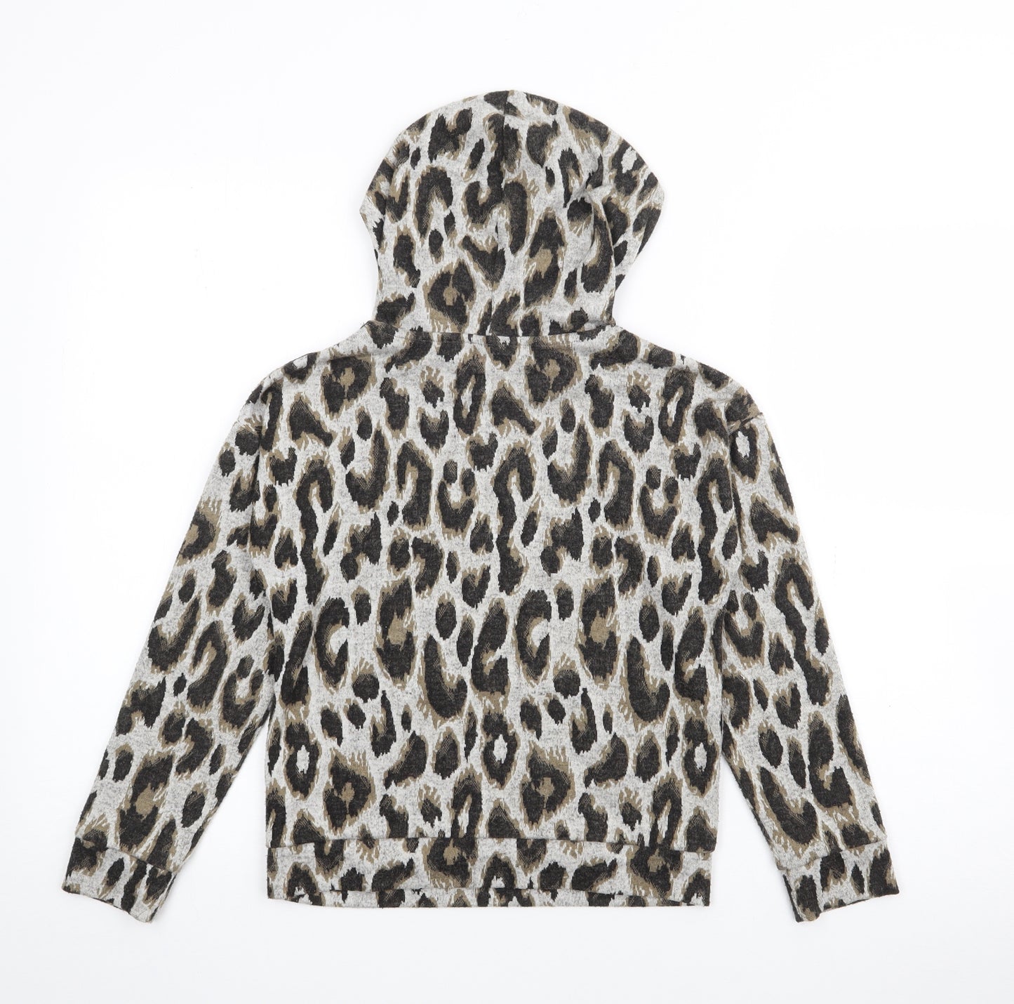 Matalan Girls Grey Animal Print Polyester Pullover Hoodie Size 9-10 Years