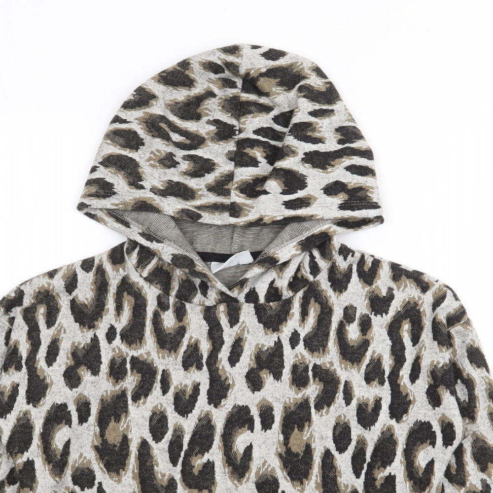 Matalan Girls Grey Animal Print Polyester Pullover Hoodie Size 9-10 Years