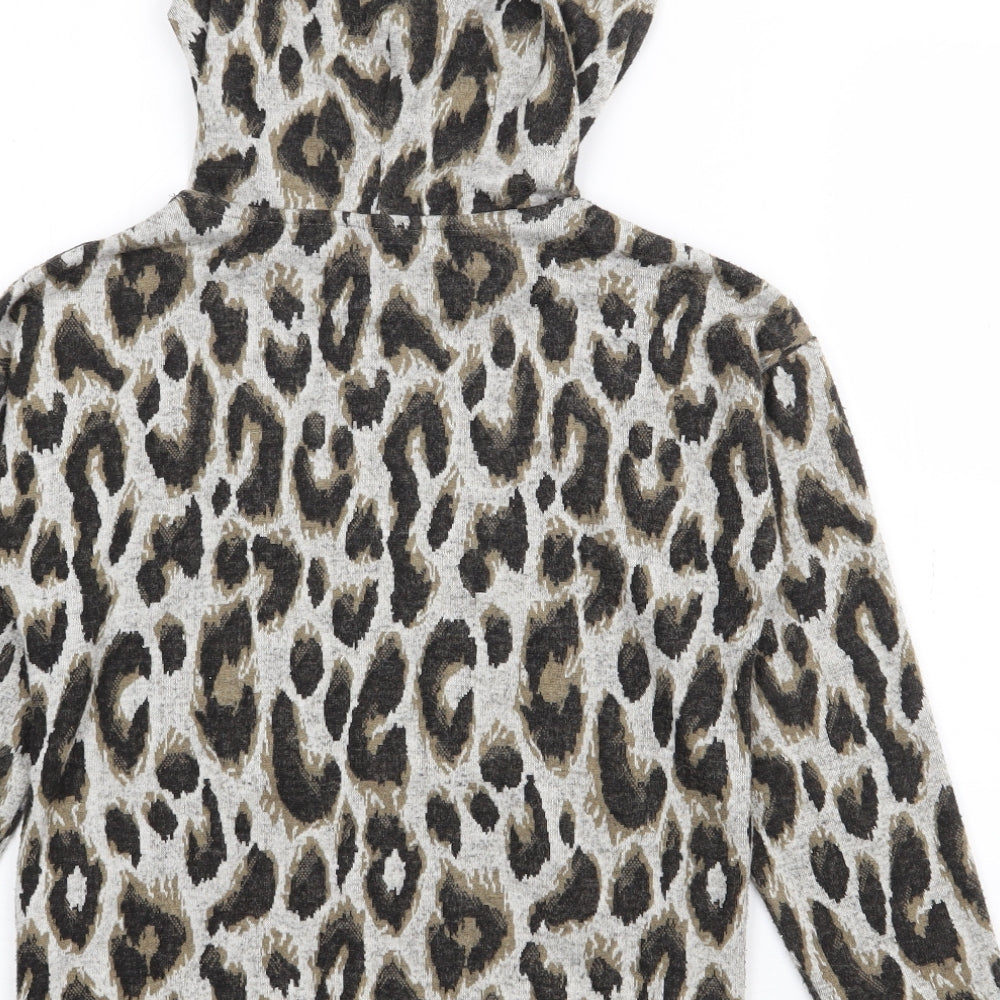Matalan Girls Grey Animal Print Polyester Pullover Hoodie Size 9-10 Years