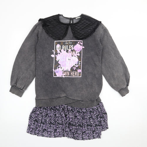 River Island Girls Grey  Polyester Jumper Dress  Size 9-10 Years  Collared Button