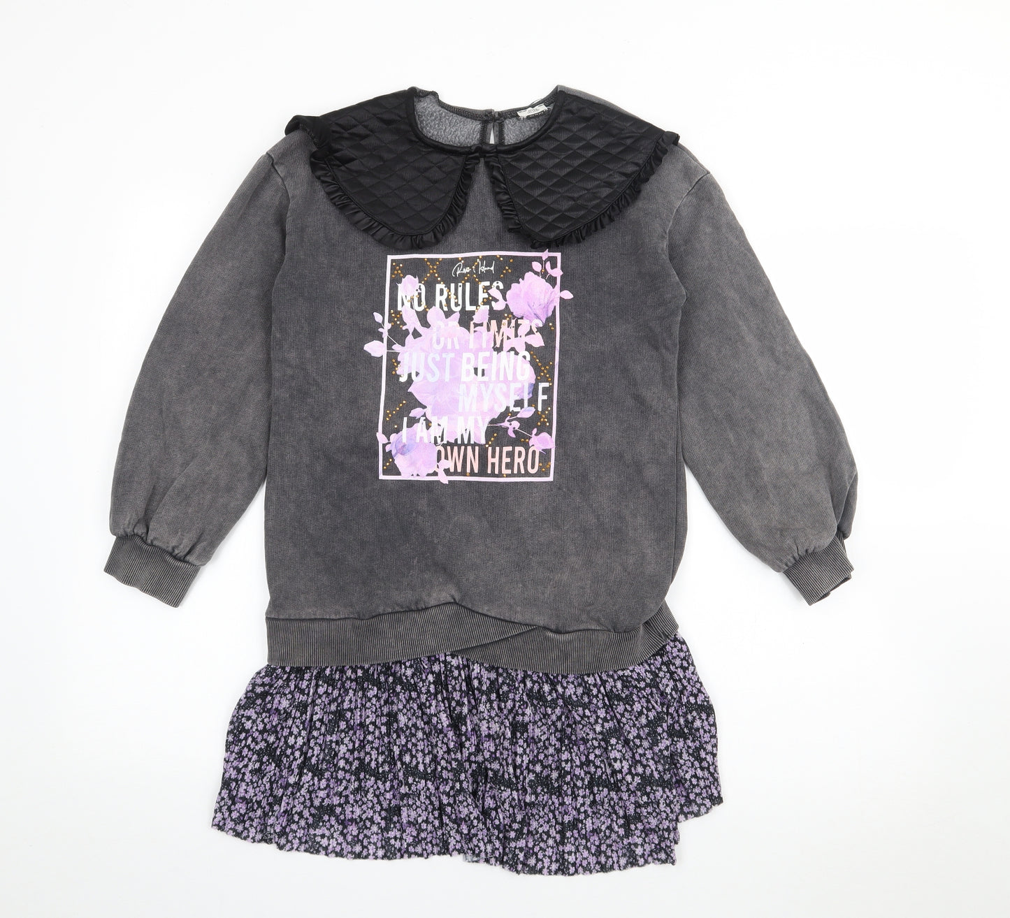 River Island Girls Grey  Polyester Jumper Dress  Size 9-10 Years  Collared Button