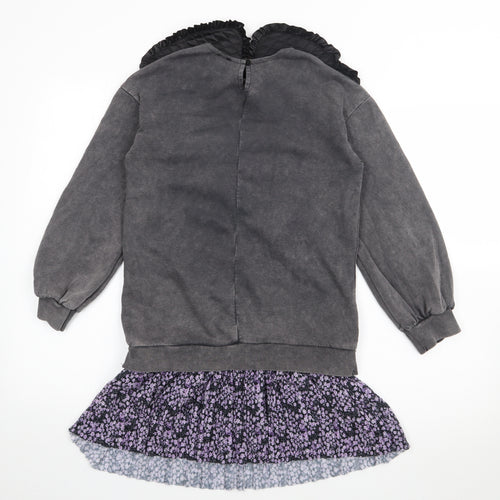 River Island Girls Grey  Polyester Jumper Dress  Size 9-10 Years  Collared Button