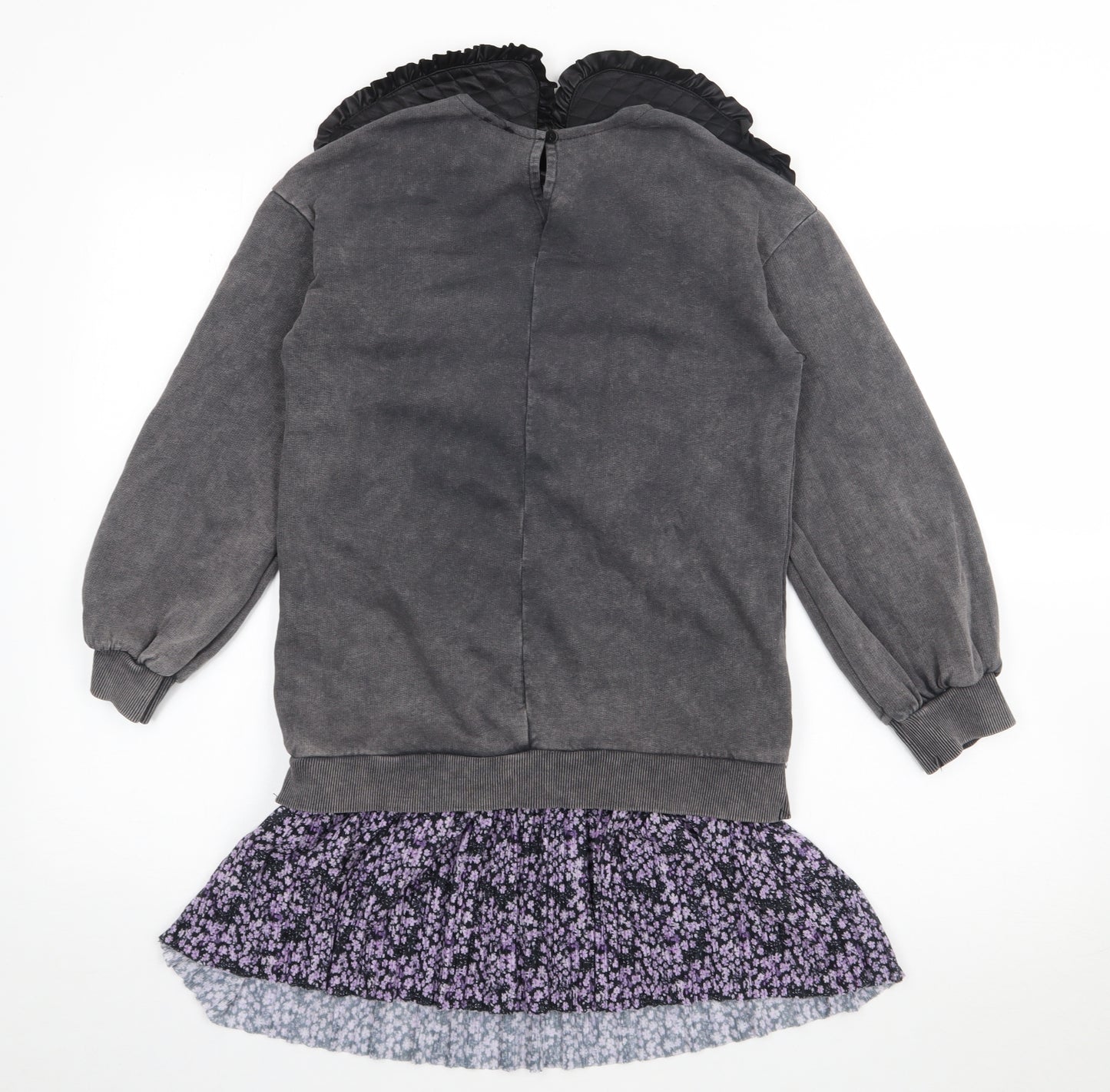 River Island Girls Grey  Polyester Jumper Dress  Size 9-10 Years  Collared Button