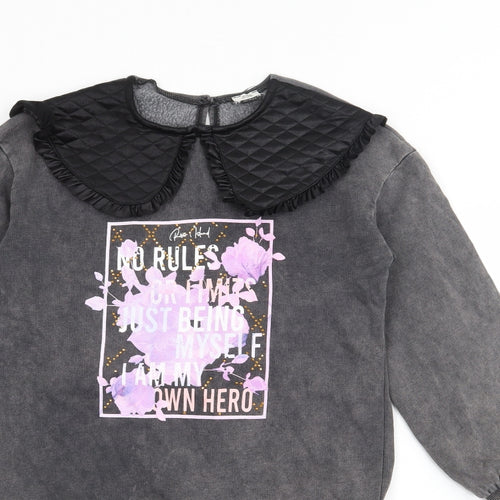 River Island Girls Grey  Polyester Jumper Dress  Size 9-10 Years  Collared Button