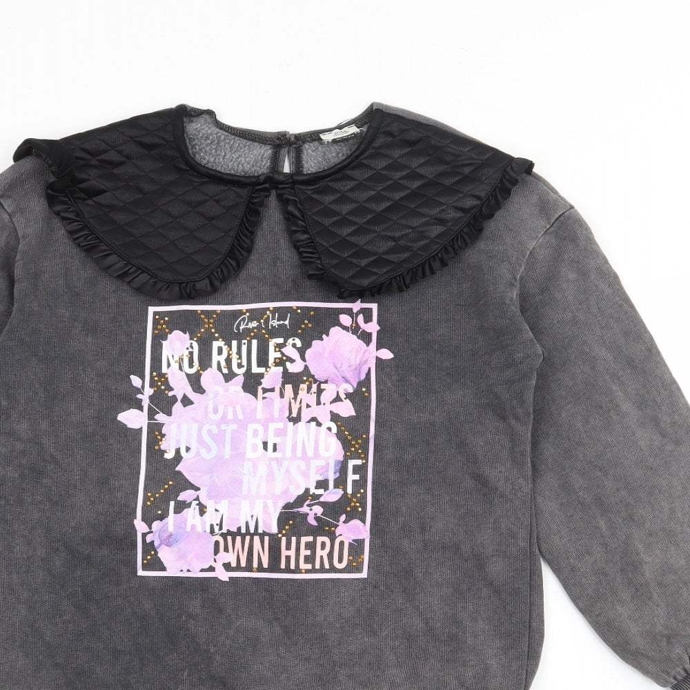 River Island Girls Grey  Polyester Jumper Dress  Size 9-10 Years  Collared Button