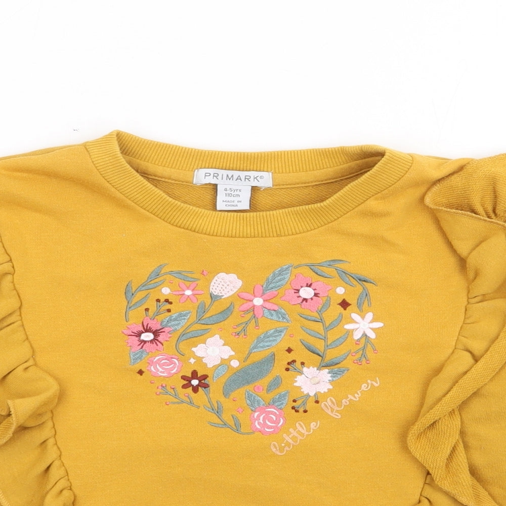 Primark Girls Yellow  Cotton Pullover Sweatshirt Size 4-5 Years