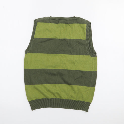 NEXT Boys Green V-Neck Striped Cotton Pullover Jumper Size 10-11 Years
