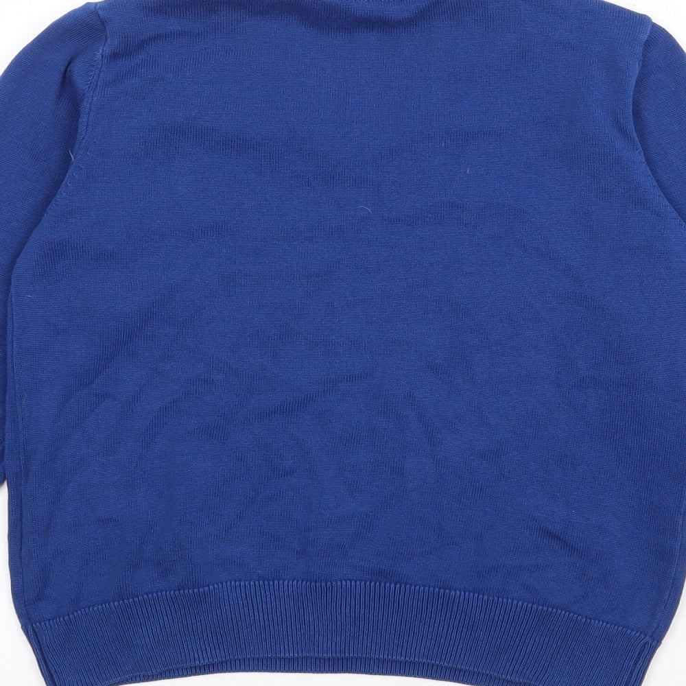 Marks and Spencer Boys Blue V-Neck  Cotton Pullover Jumper Size 7-8 Years