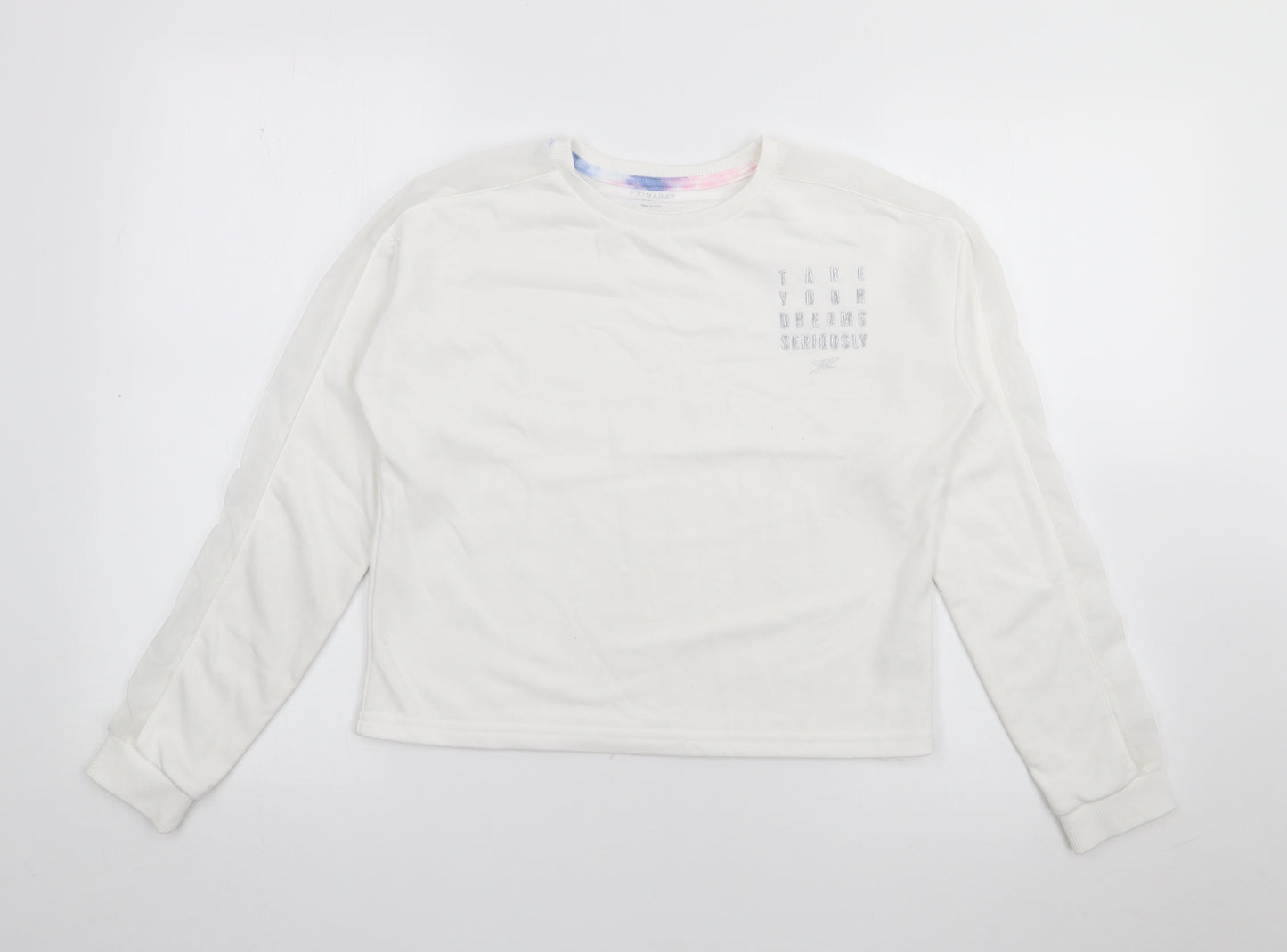 Primark Girls White  Cotton Pullover Sweatshirt Size 11-12 Years