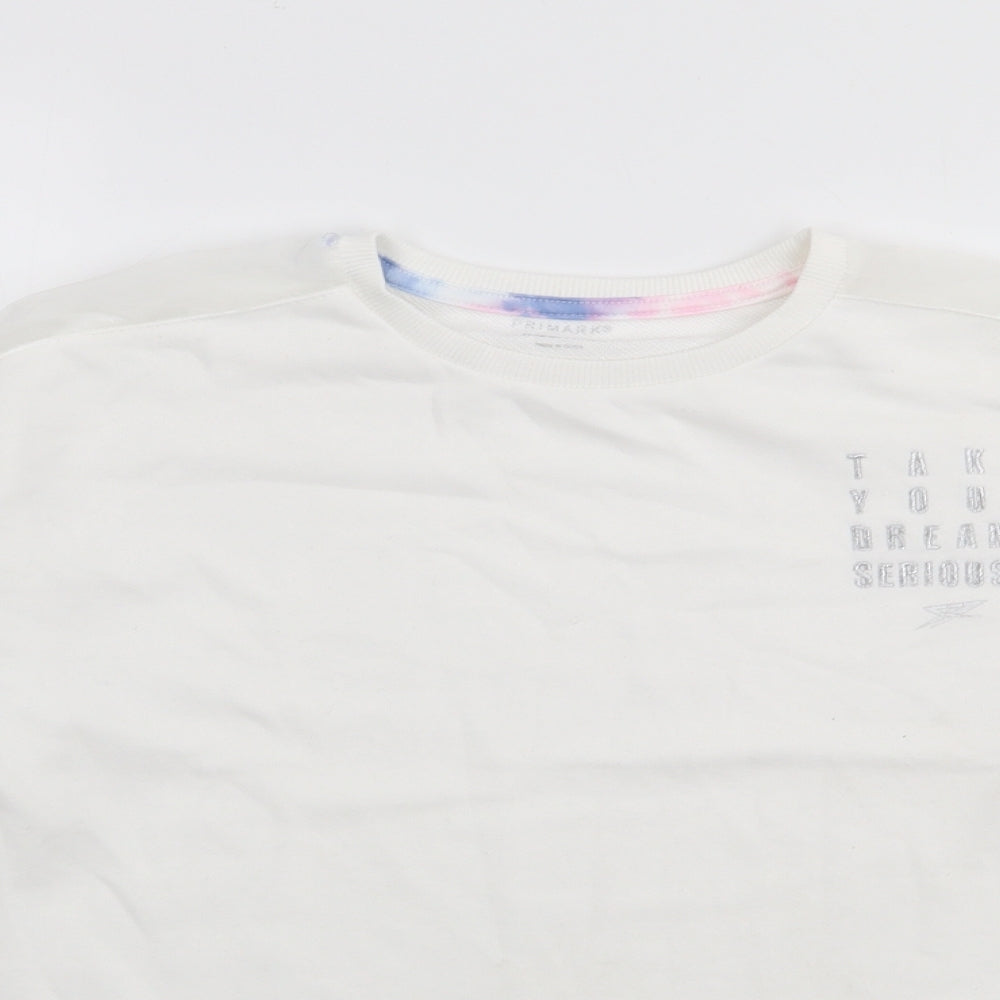 Primark Girls White  Cotton Pullover Sweatshirt Size 11-12 Years