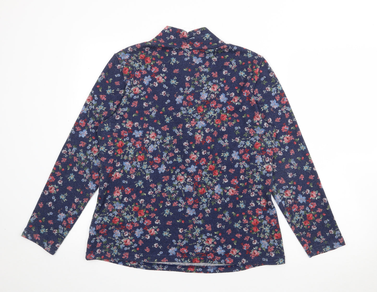 Preworn Womens Blue V-Neck Floral Polyester Pullover Jumper Size 14