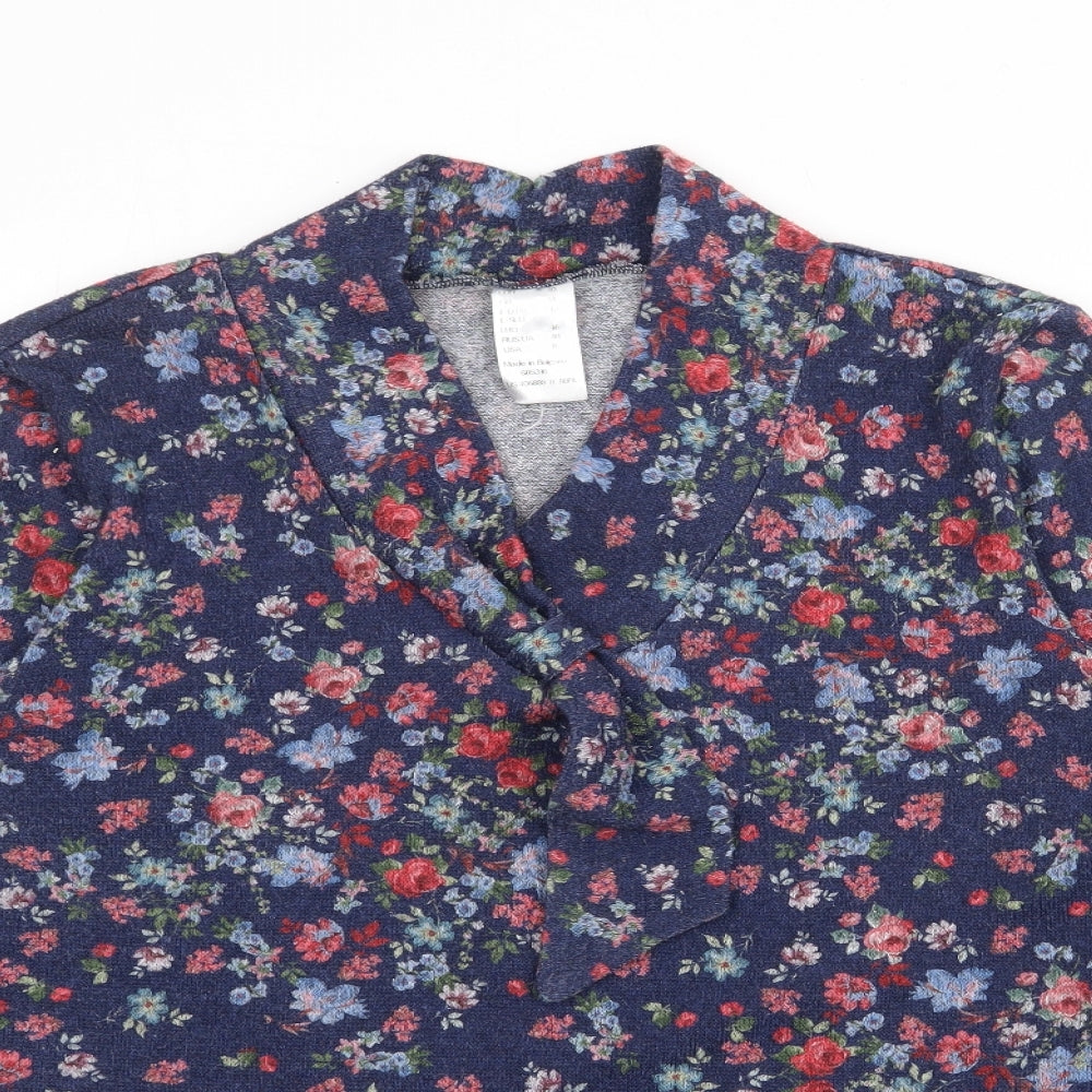 Preworn Womens Blue V-Neck Floral Polyester Pullover Jumper Size 14