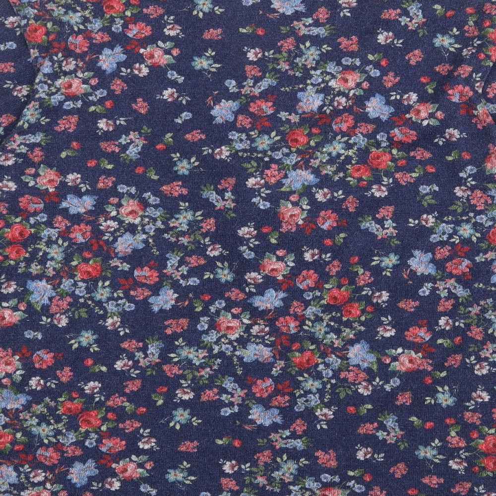 Preworn Womens Blue V-Neck Floral Polyester Pullover Jumper Size 14