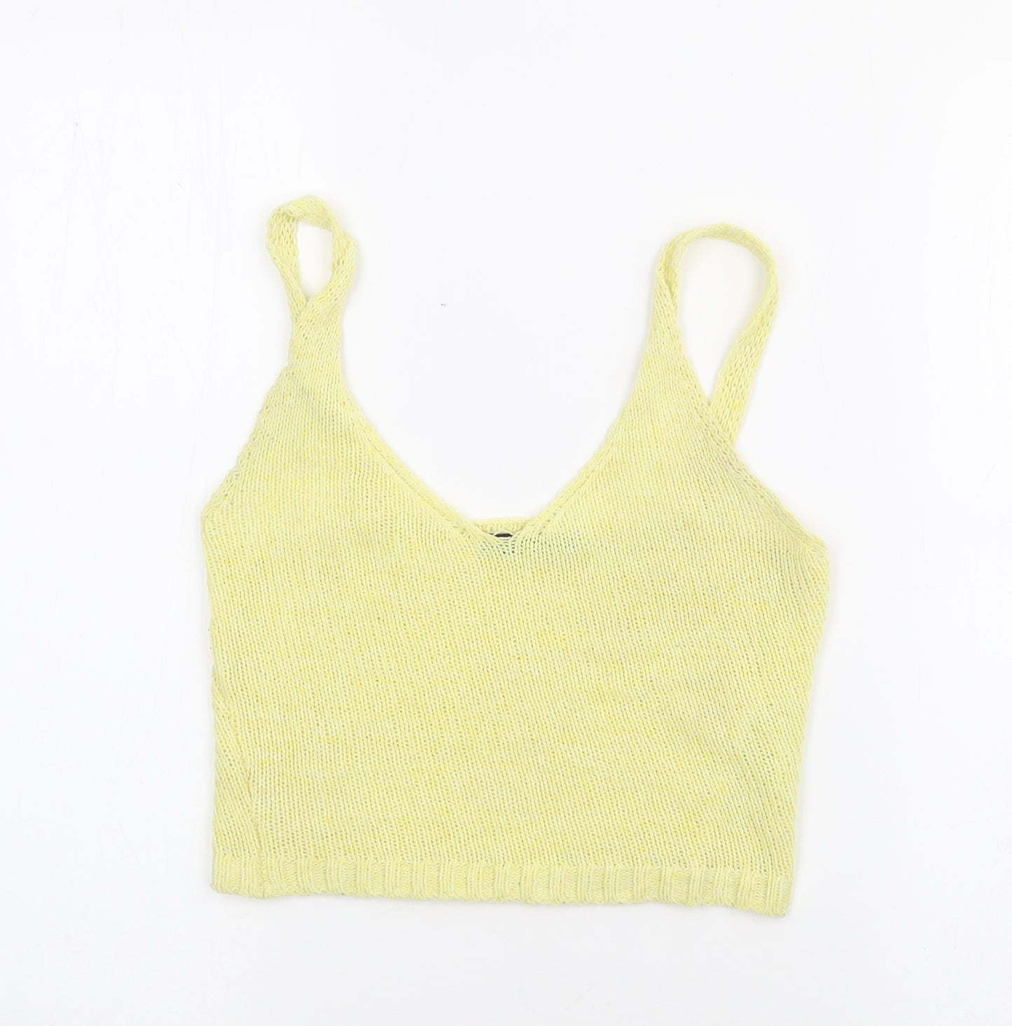 Bershka Womens Yellow  Polyester Cropped Tank Size S V-Neck