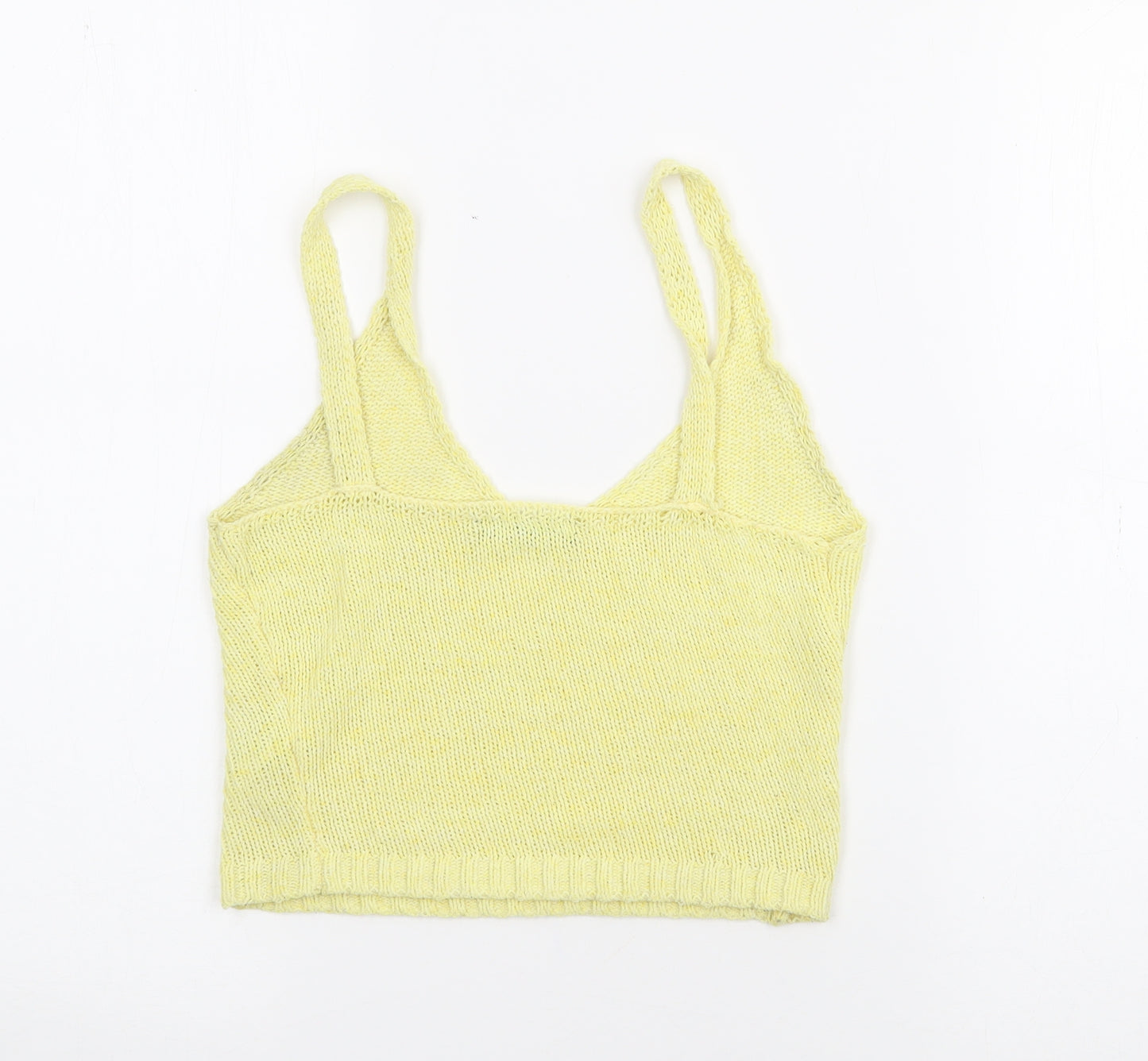 Bershka Womens Yellow  Polyester Cropped Tank Size S V-Neck